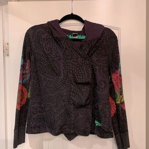 Desigual Black & Purple Floral Hooded Sweatshirt